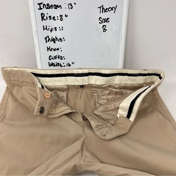Theory Women’s Tan Cotton Stretch Chino Bermuda Shorts Size 8 Pockets Neutral - Picture 5 of 9